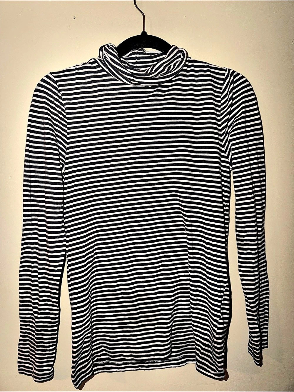 J.Crew Striped Tissue Turtleneck Long-Sleeve Top Black & White Small